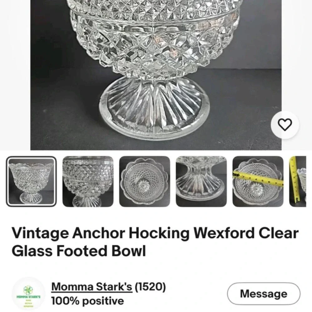 Vintage Anchor Hocking Wexford Clear Glass Footed Bowl Scalloped Edge Diamond
